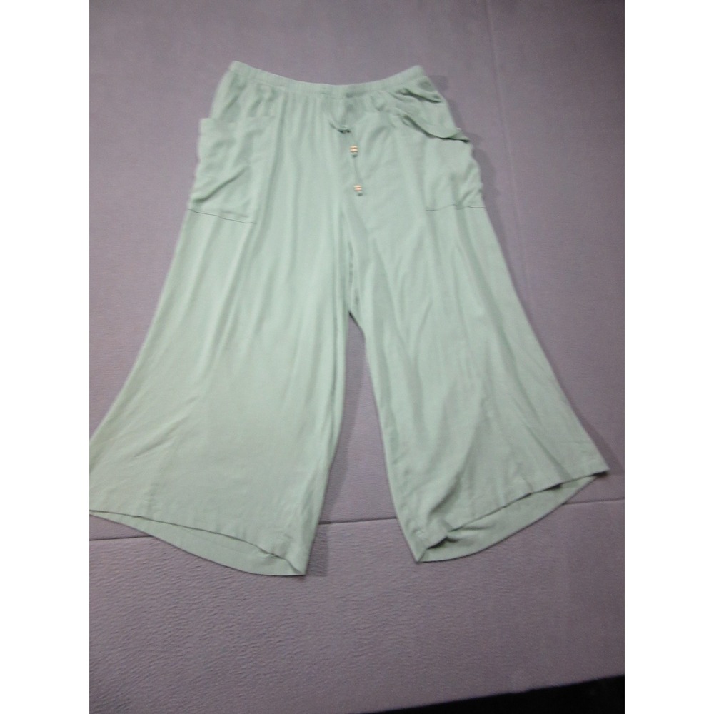 Torrid Wide Leg Pants Womens 1 Green Gauze Cropped Culottes Pockets Drawstring